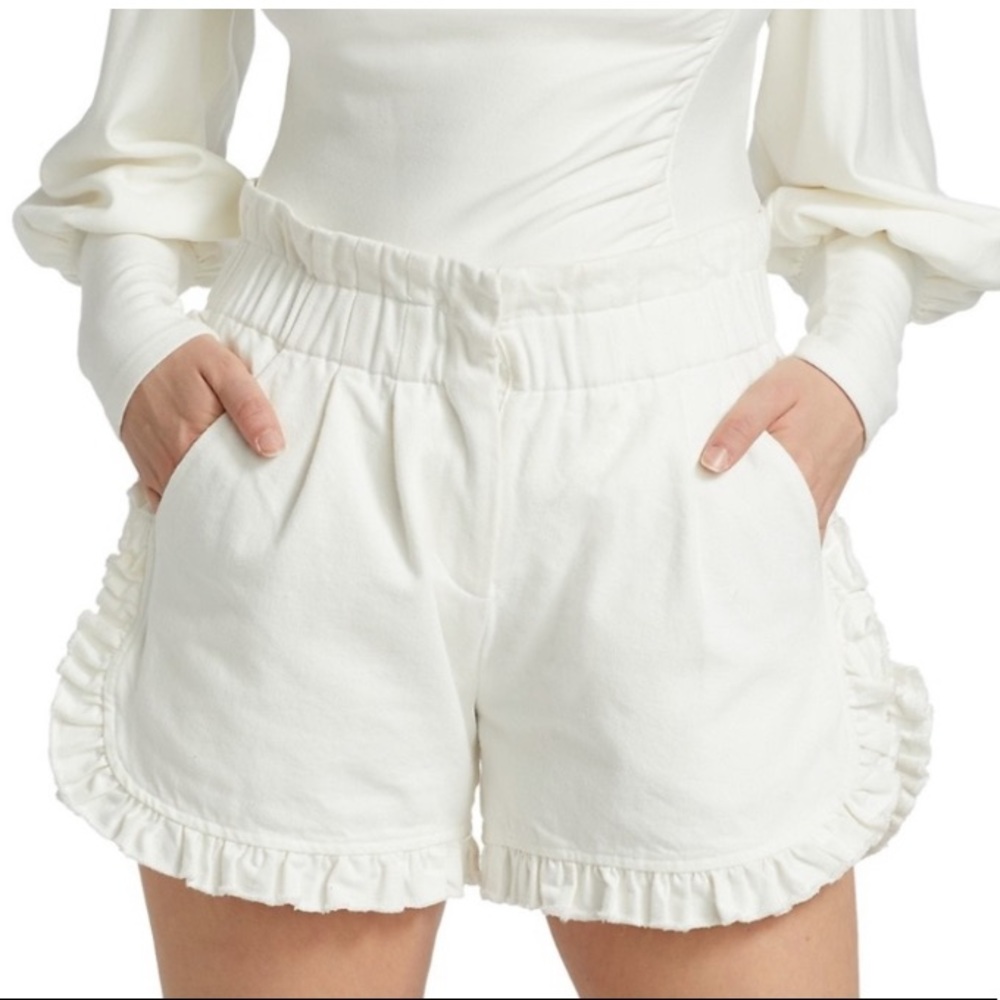Sea New York Ruffle Trim White Denim Shorts 6